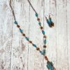 Howlite Turquoise Chips, Amber Glass and Copper Cactus Lariat Necklace and Earrings Set - Image 4