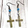 Howlite Turquoise and Cross Bronze Lariat Necklace and Earrings Set - Image 3