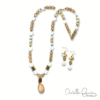 White Shell, Frosted Peach Glass and Druzy Gold Tone Necklace and Earrings Set