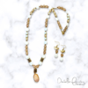 White Shell, Frosted Peach Glass and Druzy Gold Tone Necklace and Earrings Set - Image 5