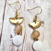 White Shell, Frosted Peach Glass and Druzy Gold Tone Necklace and Earrings Set - Image 3