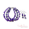 Triple Strand Purple Amethyst and Glass Bracelet and Earrings Set