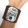 Brown Suede Cuff with Braver Owl Saying - Image 3