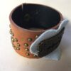 Brown Leather Cuff with Blue Heart and Bronze Anchor - Image 2