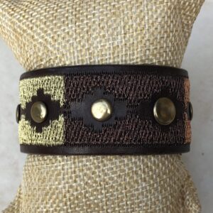 Brown Stitched Leather Cuff with Gold Studs