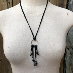 Black Suede Ring Tassel Lariat Necklace