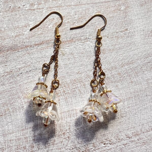 Double Clear Tulip Chain Dangle Earrings