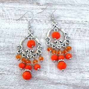 Orange Five-Prong Teardrop Chandelier Earrings