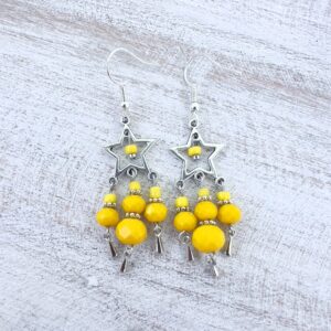Yellow Glass Three-Prong Star Chandelier Earrings
