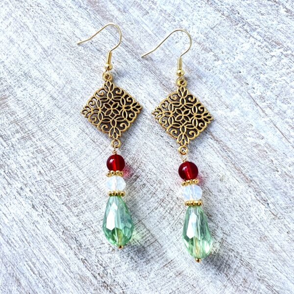 Gold Filigree Christmas Drop Earrings