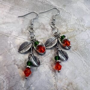 Orange and Green Leaf Dangle Earrings