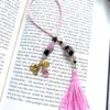 Black Flower Handblown Glass and Pink Tassel Lotus Flower "I Love You" Beaded Bookmark