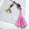 Black Flower Handblown Glass and Pink Tassel Lotus Flower "I Love You" Beaded Bookmark