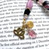 Black Flower Handblown Glass and Pink Tassel Lotus Flower "I Love You" Beaded Bookmark