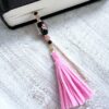 Black Flower Handblown Glass and Pink Tassel Lotus Flower "I Love You" Beaded Bookmark