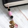 Black Flower Handblown Glass and Pink Tassel Lotus Flower "I Love You" Beaded Bookmark