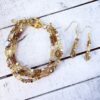 Semiprecious Amber and Gold Glass Multi-strand Bracelet & Earrings Set