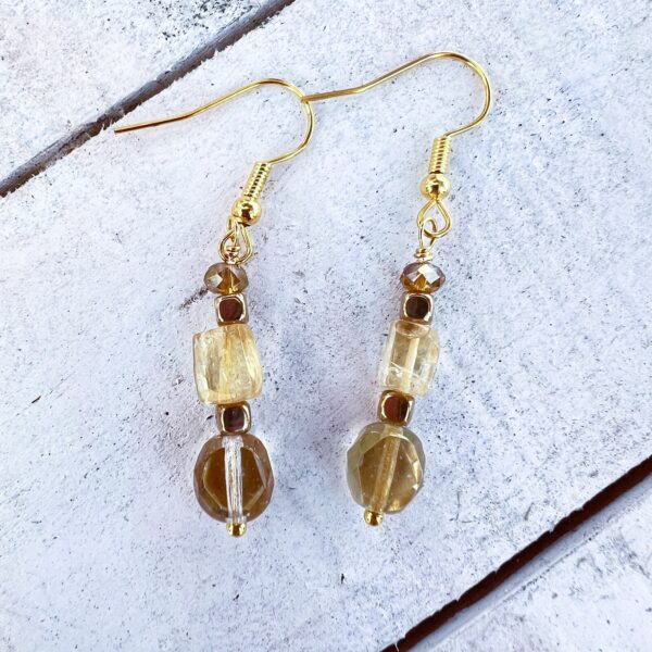 Semiprecious Amber and Gold Glass Multi-strand Bracelet & Earrings Set