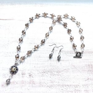 Gray and Clear Crystal Glass Necklace & Earrings Set