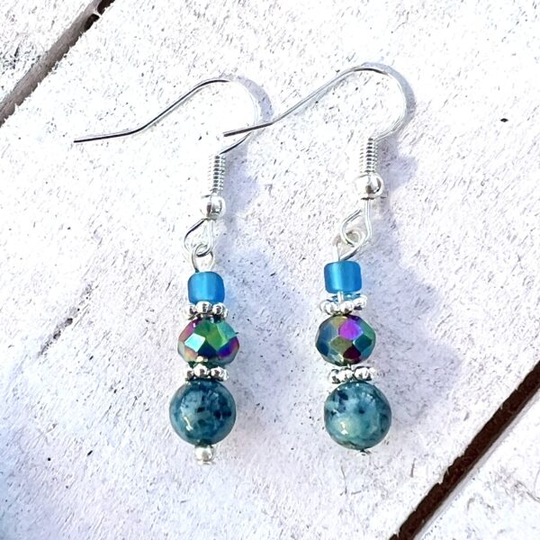 Teal and Silver Multi-Strand Bracelet & Earrings Set with Dolphin Charm - Image 2