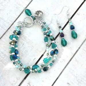 Aqua Shell Multi-Strand Bracelet & Earrings Set