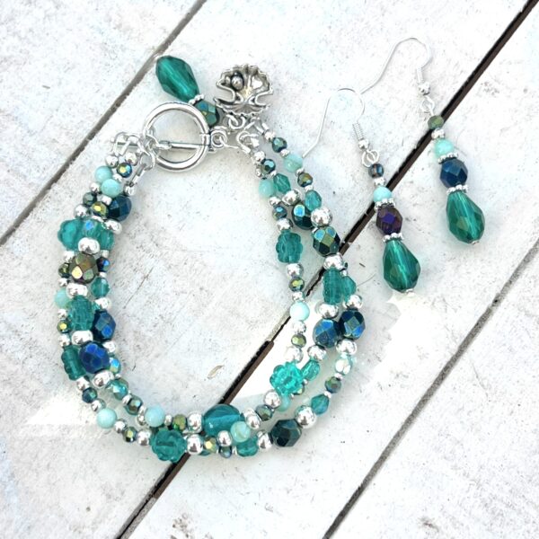 Aqua Shell Multi-Strand Bracelet & Earrings Set