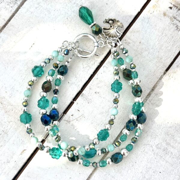 Aqua Shell Multi-Strand Bracelet & Earrings Set