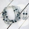 Navy and Gray Leaf Multi-Strand Bracelet & Earrings Set