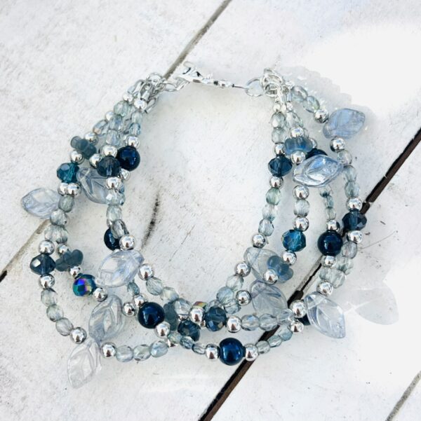 Navy and Gray Leaf Multi-Strand Bracelet & Earrings Set - Image 3