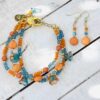 Teal and Orange Tulip Multi-Strand Bracelet & Earrings Set