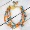 Teal and Orange Tulip Multi-Strand Bracelet & Earrings Set - Image 2