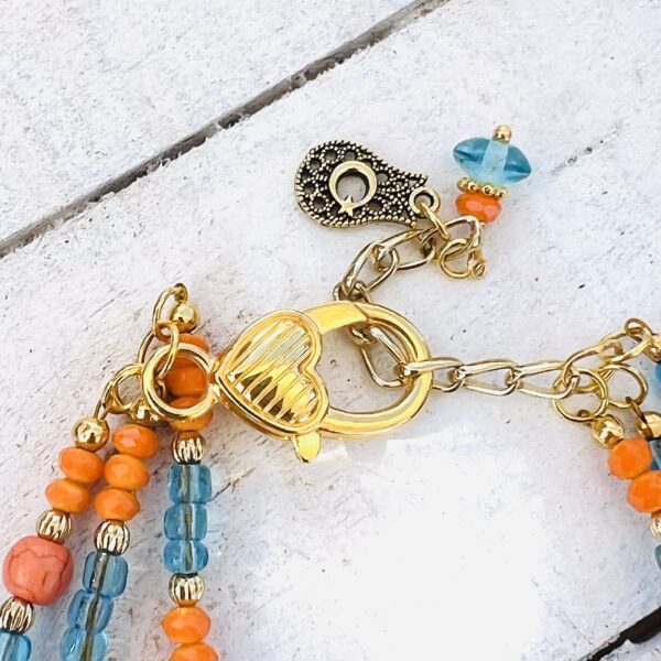 Teal and Orange Tulip Multi-Strand Bracelet & Earrings Set - Image 4