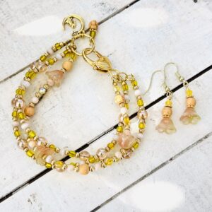 Yellow and Orange Tulip Multi-Strand Bracelet & Earrings Set
