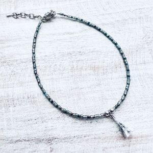 Gray Eiffel Tower Beaded Anklet