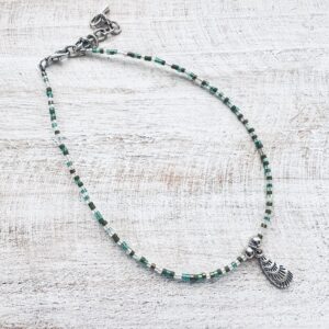 Green and Aqua Seashell Anklet Beaded