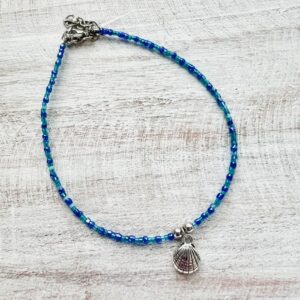Blue and Aqua Seashell Beaded Anklet