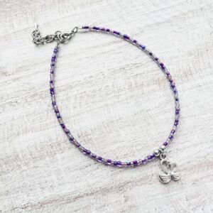 Pink and Purple Double Swan Beaded Anklet