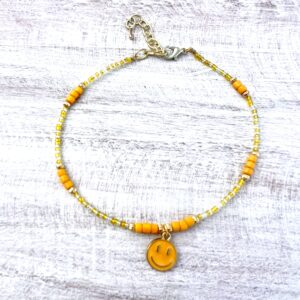 Yellow Smiley Face Beaded Anklet