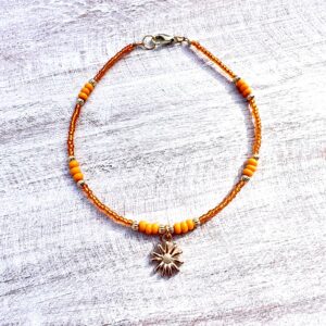 Orange and Gold Flower Beaded Anklet