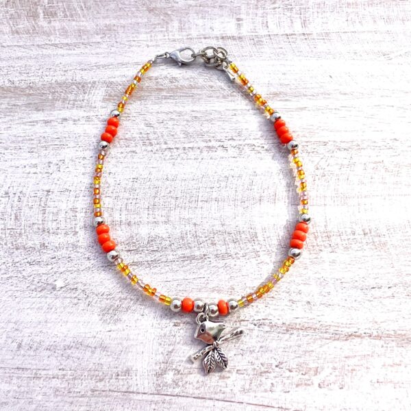 Orange, Yellow and Pink Bird Beaded Anklet