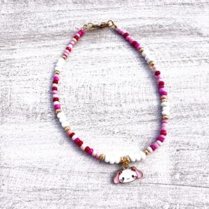 Pink and White Bunny Beaded Anklet