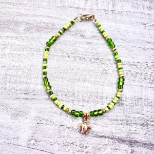 Green and Gold Turtle Beaded Anklet