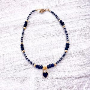 Black and Gold Heart Beaded Anklet
