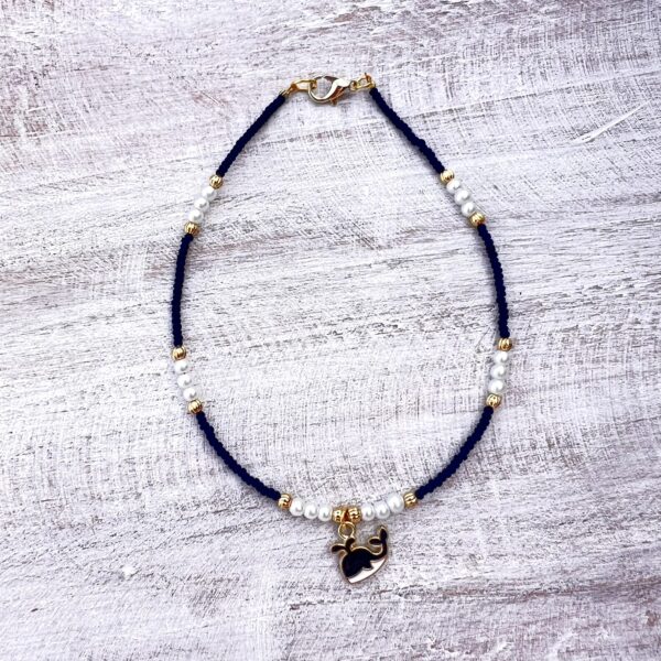 Black, White and Gold Whale Beaded Anklet