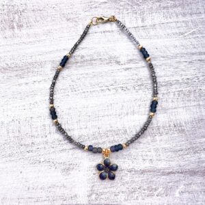 Gray and Gold Flower Beaded Anklet