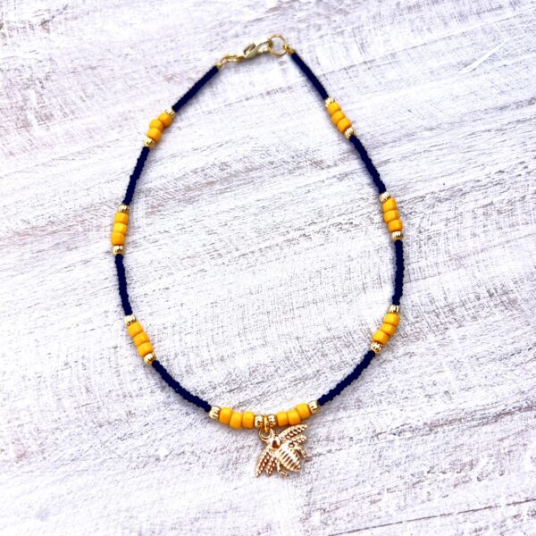 Black and Yellow Gold Bee Beaded Anklet