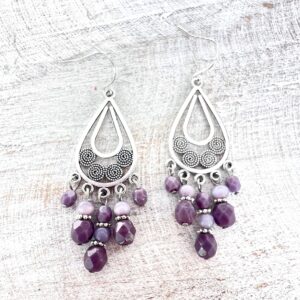 Lavender Glass Five-Prong Teardrop Chandelier Earring