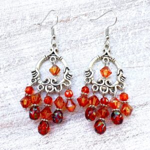 Burnt Orange Circle 5-Prong Chandelier Earrings