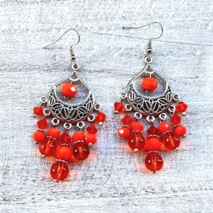 Orange Glass 7-Prong Chandelier Earrings