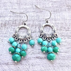 Aqua Blue Teardrop Five-Prong Chandelier Earring